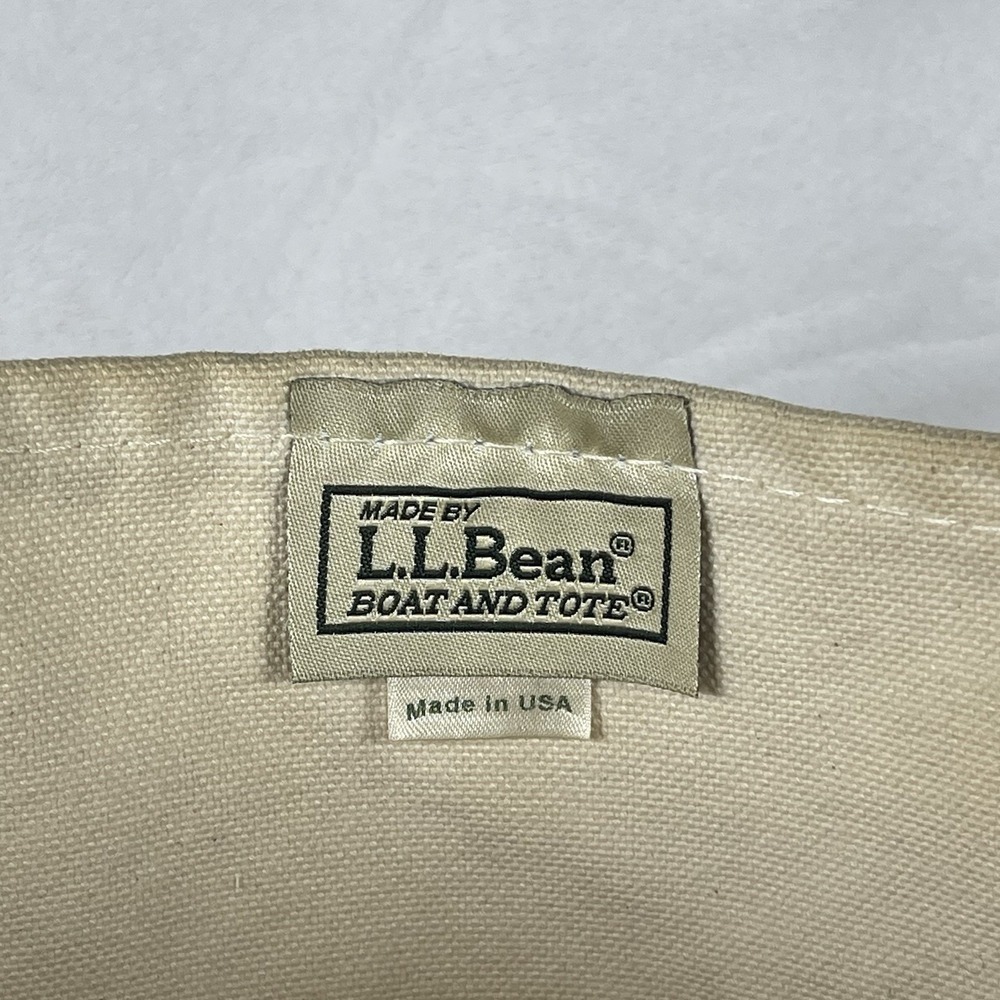 Vintage L.L.Bean Boat and Tote Canvas Bag Beige Green Dog Embroidery Made In USA - Picture 4 of 8
